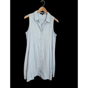 Velvet Heart Shirt Dress Adult Medium Blue Striped Sleeveless Button-Up Womens